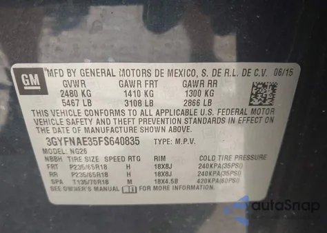 2015 Cadillac Srx Standard из США, поврежденный, VIN 3GYFNAE35FS640835